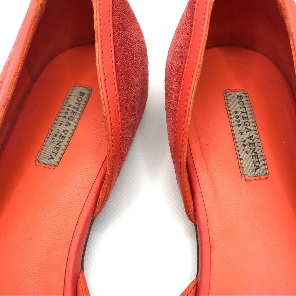 BOTTEGA VENETA ORANGE SUEDE D'ORSAY HALF VAMP PERFORATED FLATS (35) - Picture 9 of 13